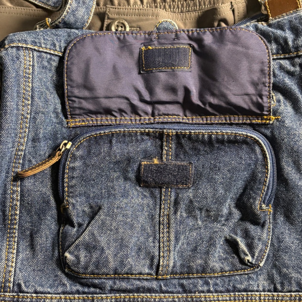 Vtg Denim Jean Shoulder Bag Purse Penny Lane 70s Style Cargo Medium Wash Blue - Picture 9 of 12